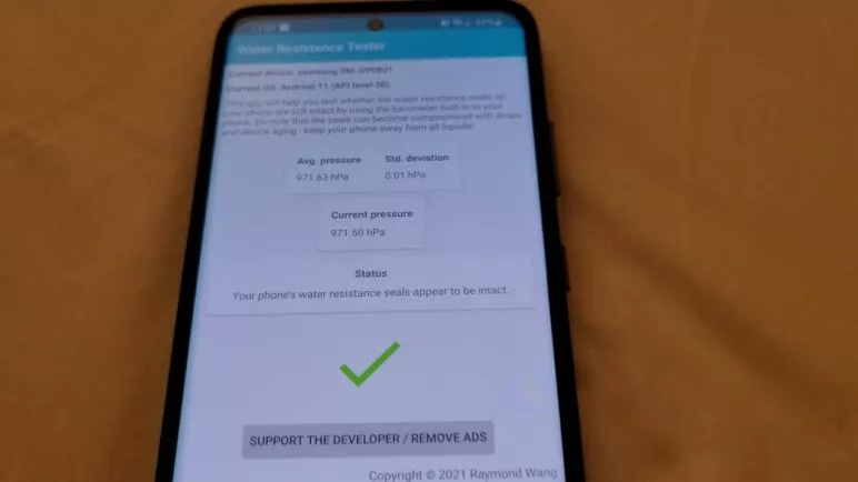 Water Resistance Tester app - Tested on Samsung Galaxy S21 Ultra