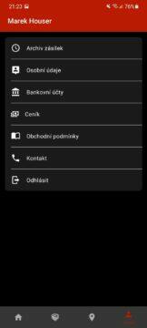 aplikace Zásilkovna test 4 profil menu
