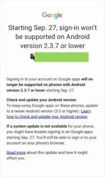 Google application login Android 2.3.7 notification