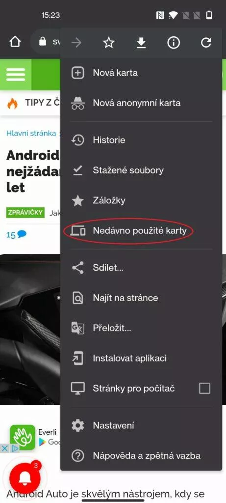 Jak otevřít novou kartu?