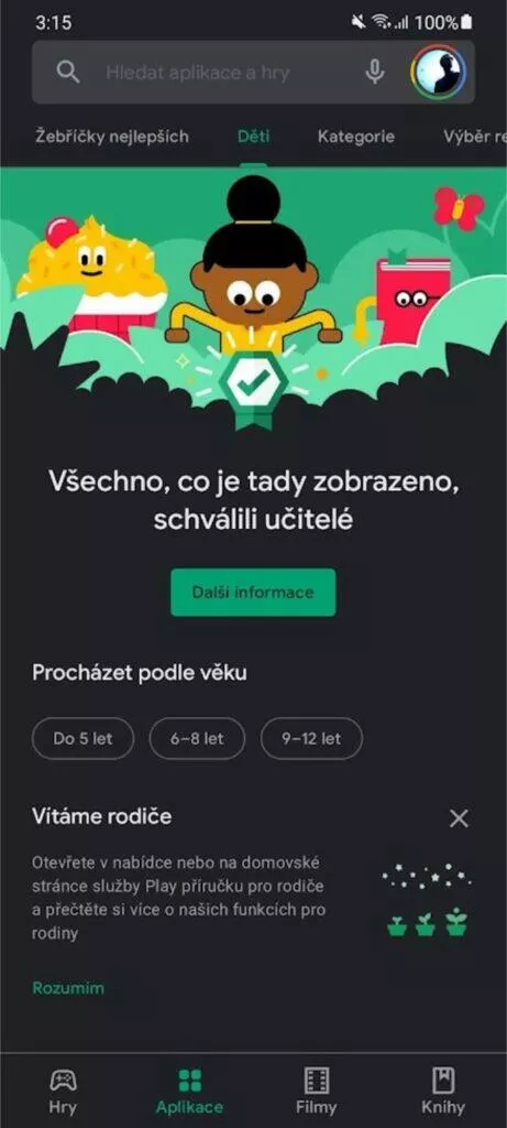 Obchod Play aplikace hry pro děti schváleno učitelem 1 hlavní karta