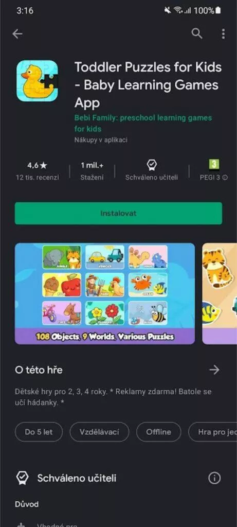 Obchod Play aplikace hry pro děti schváleno učitelem 5 odznak
