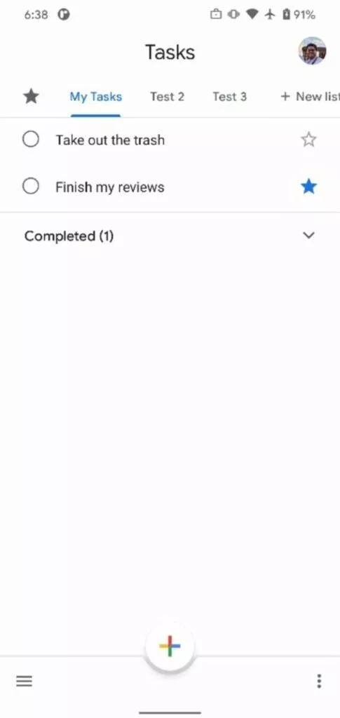 Úkoly Google hvězdičky hlavní karta