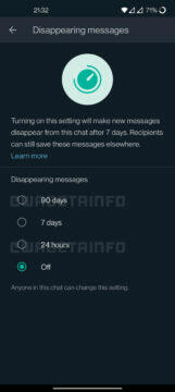 WhatsApp automatické mazání zpráv 90 dní ukázka