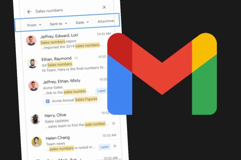 aplikace Gmail nové vyhledávací filtry