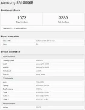 Galaxy S22 Geekbench Exynos čipset AMD zápis