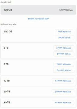 Google One nový tarif 5 TB ceník