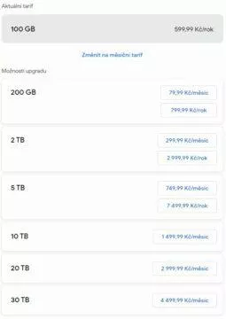 Google One nový tarif 5 TB ceník Google One nový tarif 5 TB ceník