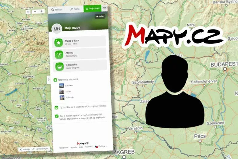 Mapy.cz Moje mapy uživatelský profil trasy místa fotografie aktivity Mapy.cz Moje mapy uživatelský profil trasy místa fotografie aktivity