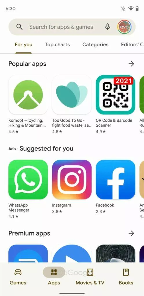 Obchod Play Android 12 redesign Material You béžová