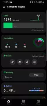 Samsung Health 1 hlavní karta