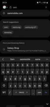 Samsung Internet 16 beta našeptávání