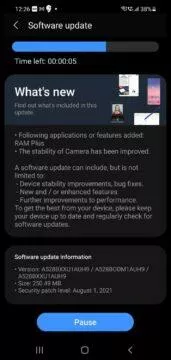 Samsung RAM Plus Galaxy A52s 5G aktualizace