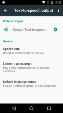 Text-to-Speech nastavení