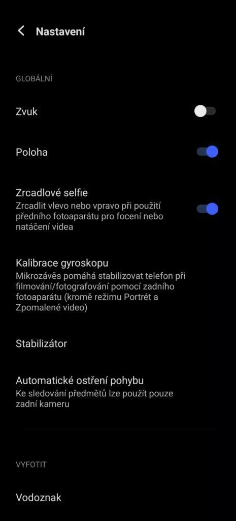 nastavení fotoaparátu