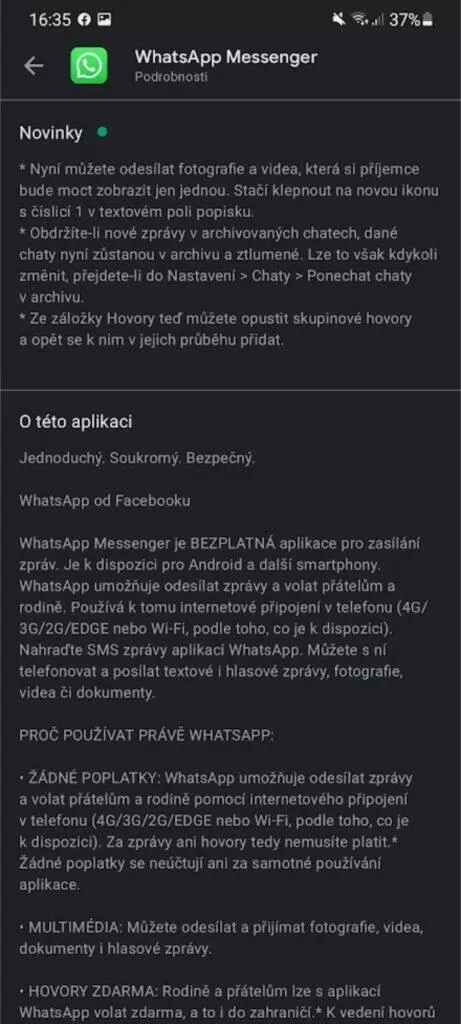 WhatsApp mizející fotky videa test aktualizace