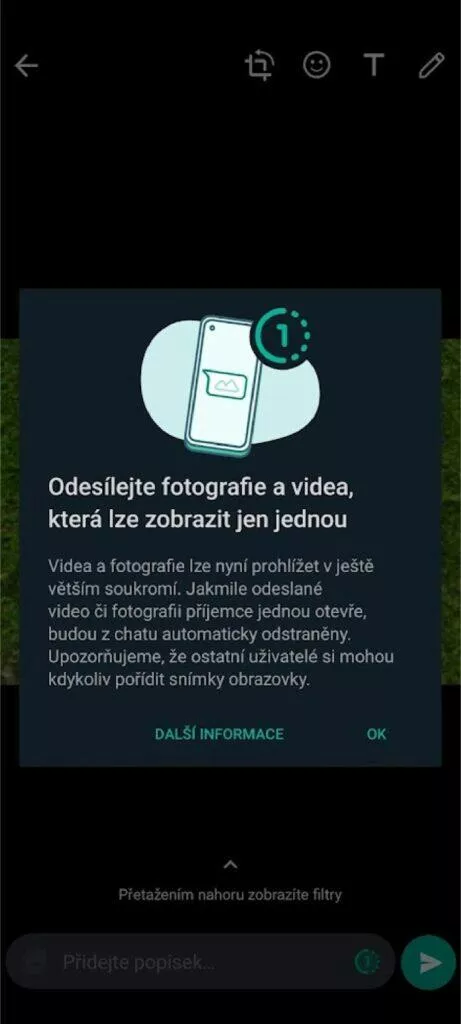WhatsApp mizející fotky videa test informace