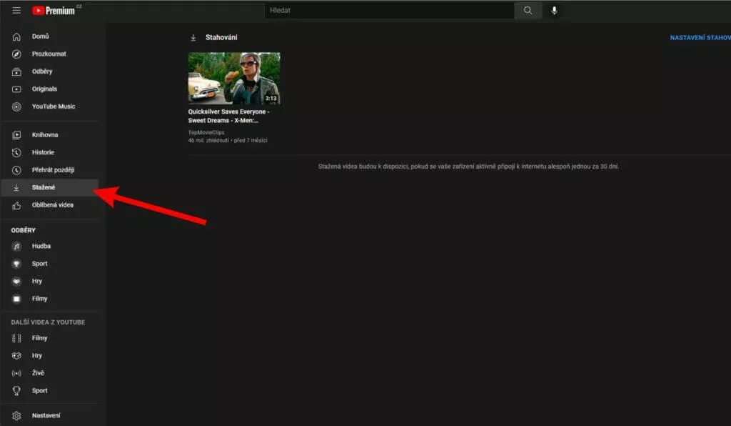 YouTube stahování offline sledování videí stažené