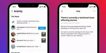 Instagram výpadky upozornění notifikace ukázka
