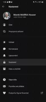 efektivnější aplikace Signal tipy zámek obrazovky 1 menu