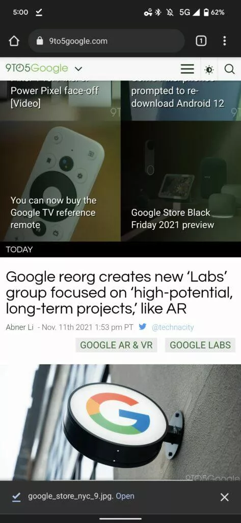 google chrome snackbar