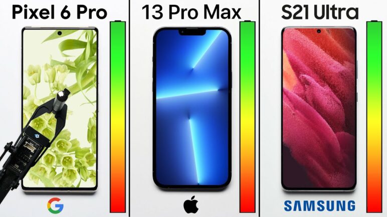 Google Pixel 6 Pro vs. iPhone 13 Pro Max vs. Galaxy S21 Ultra Battery Test