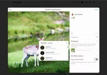 Instagram publikování web PC označení text odeslání