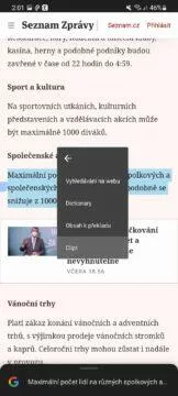 kopírování textu mobil PC aplikace Clipt 9 ukázka kopírování menu Clipt