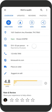 Google Maps news 2021 restaurant prices