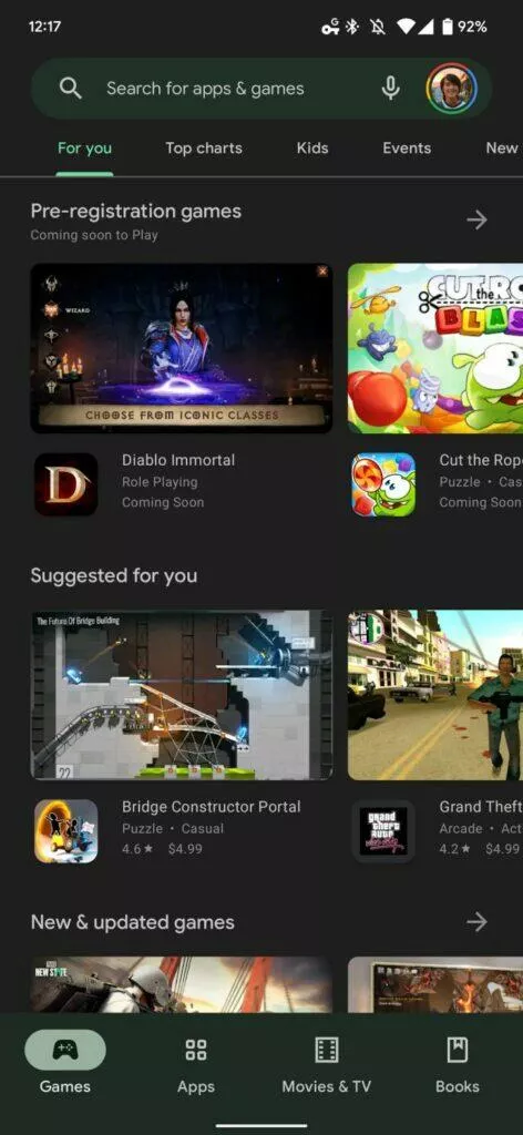 Obchod Play tlačítko Nabídky staré