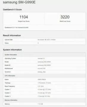 Samsung Galaxy S21 FE v Geekbench