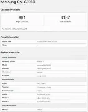 Samsung Galaxy S22 Ultra geekbench