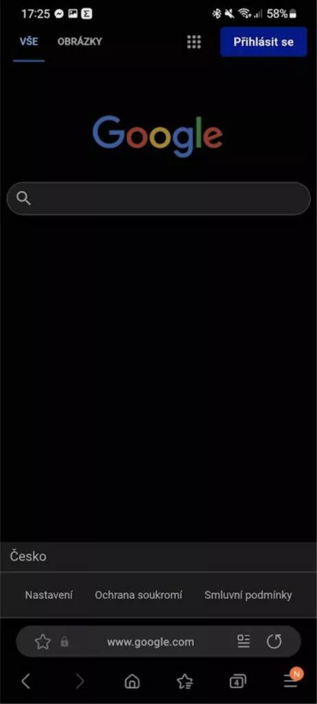 Samsung Internet URL panel adresa dole ukázka