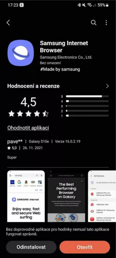 Samsung Internet URL panel adresa dole update