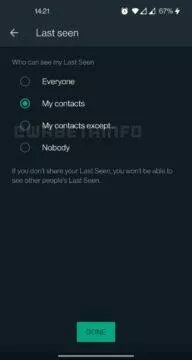 WhatsApp naposledy soukromí Moje kontakty kromě screenshot WhatsApp naposledy soukromí Moje kontakty kromě screenshot