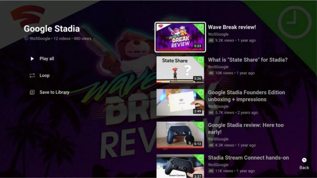 YouTube Android TV playlist nová karta
