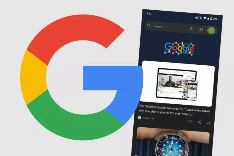 aplikace Google vyhledávací pole nahoře logo