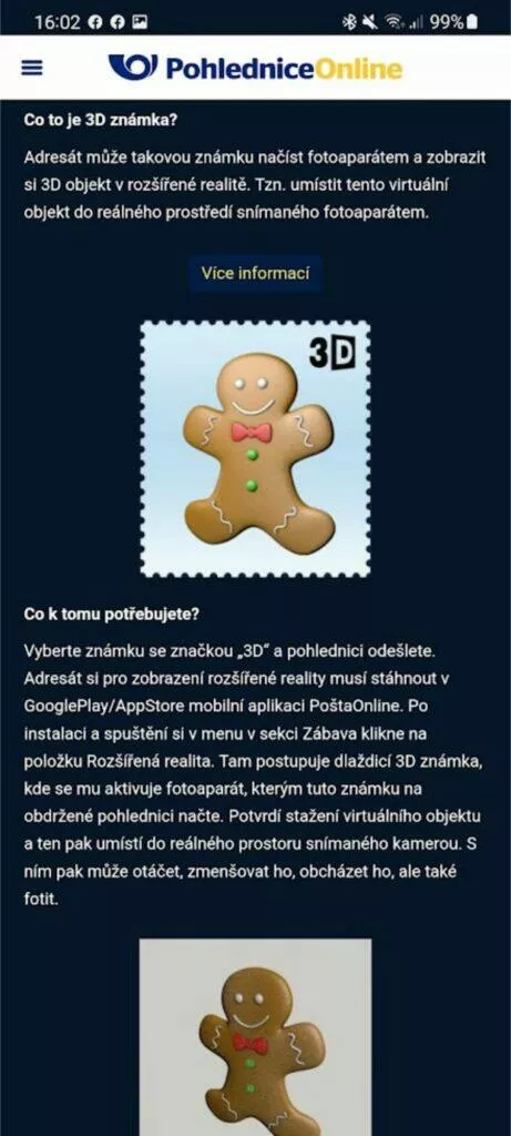 aplikace Pohlednice Online 3D VR známky nápověda