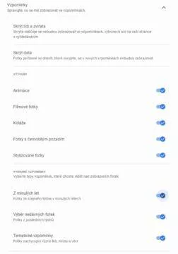 Fotky Google vzpomínky web nastavení