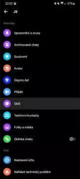 Messenger výchozí aplikace SMS Messenger nastavení nabídka