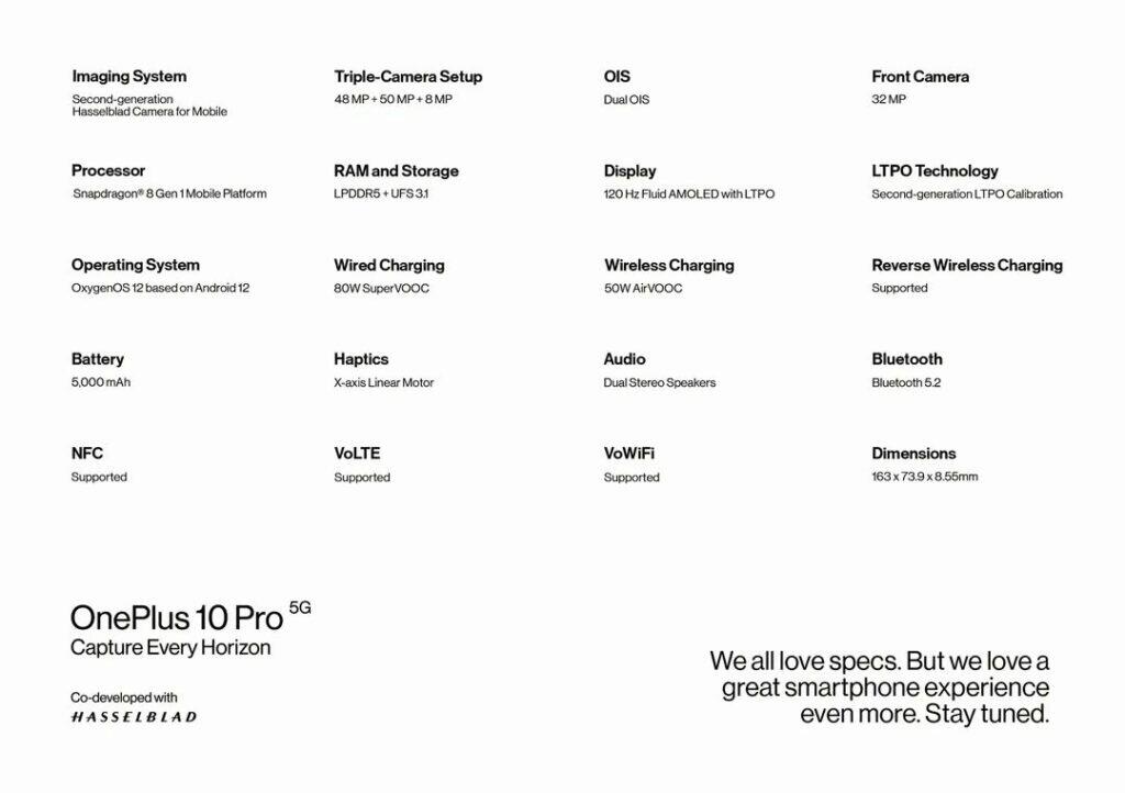 OnePlus 10 Pro 5G parameters