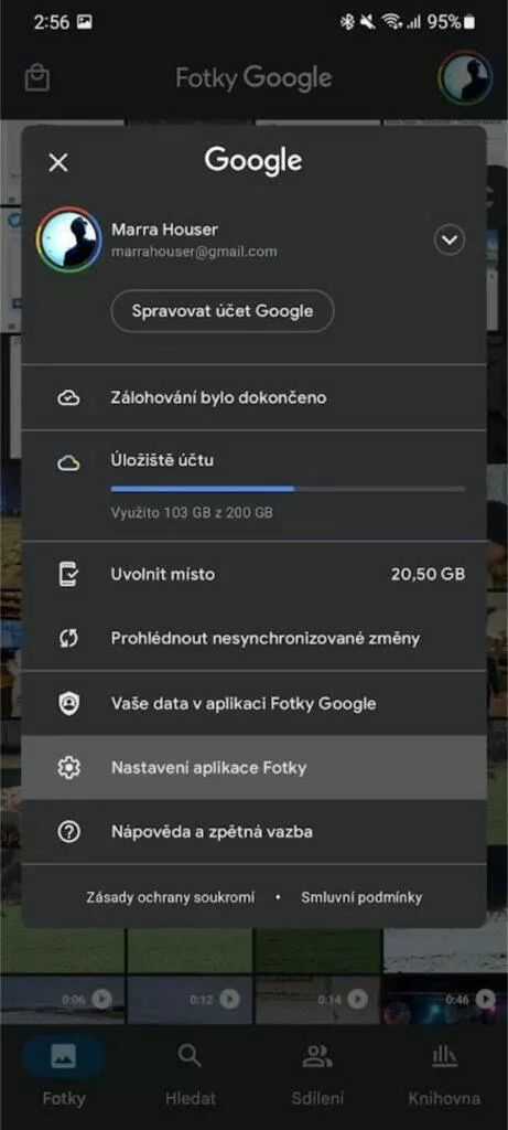 Fotky Google pohyblivé náhledy přehrávání v mřížce přepínač menu