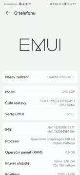 Huawei P50 Pro verze systému