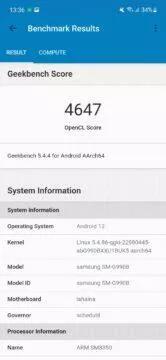 Samsung Galaxy S21 FE Geekbench 5 Compute výsledek