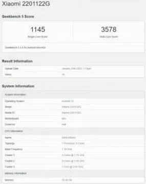 Xiaomi 12 Pro v Geekbench