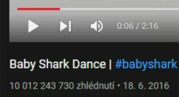 Tela YouTube Baby Shark 10 milhões de zhlednuti
