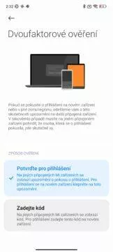 dvoufaktorové ověření xiaomi účet