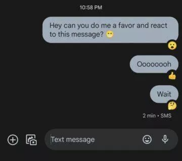 iMessage Google Zprávy reakce ukázka