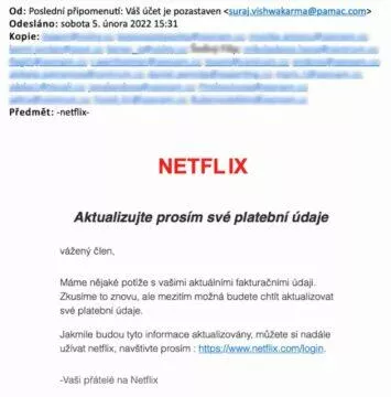 Netflix falešný phishing e-mail