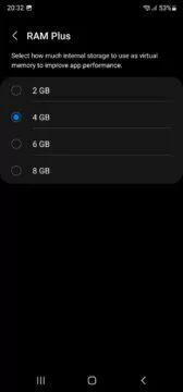 Samsung One UI 4.1 virtuální RAM plus změna velikosti